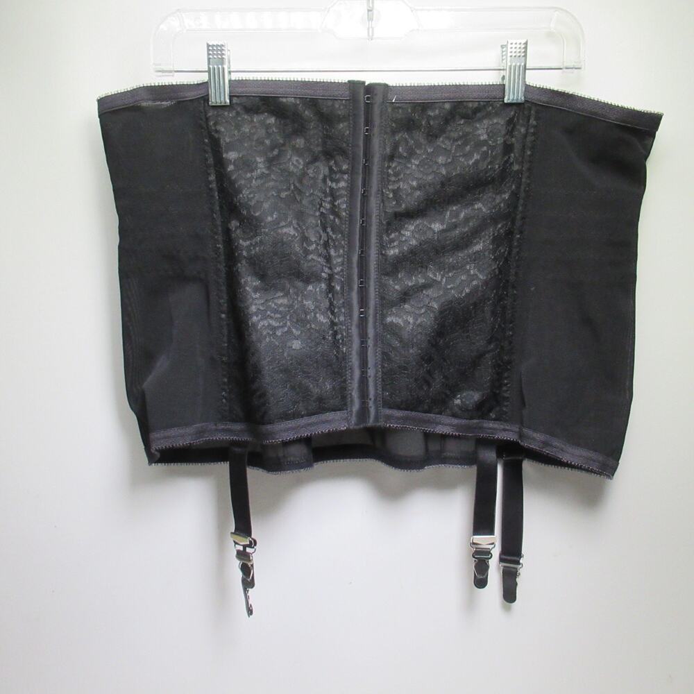Rago Shapewear Garter Belt Corset 6X/42 Black Lace 4 Straps Stretch Front Close